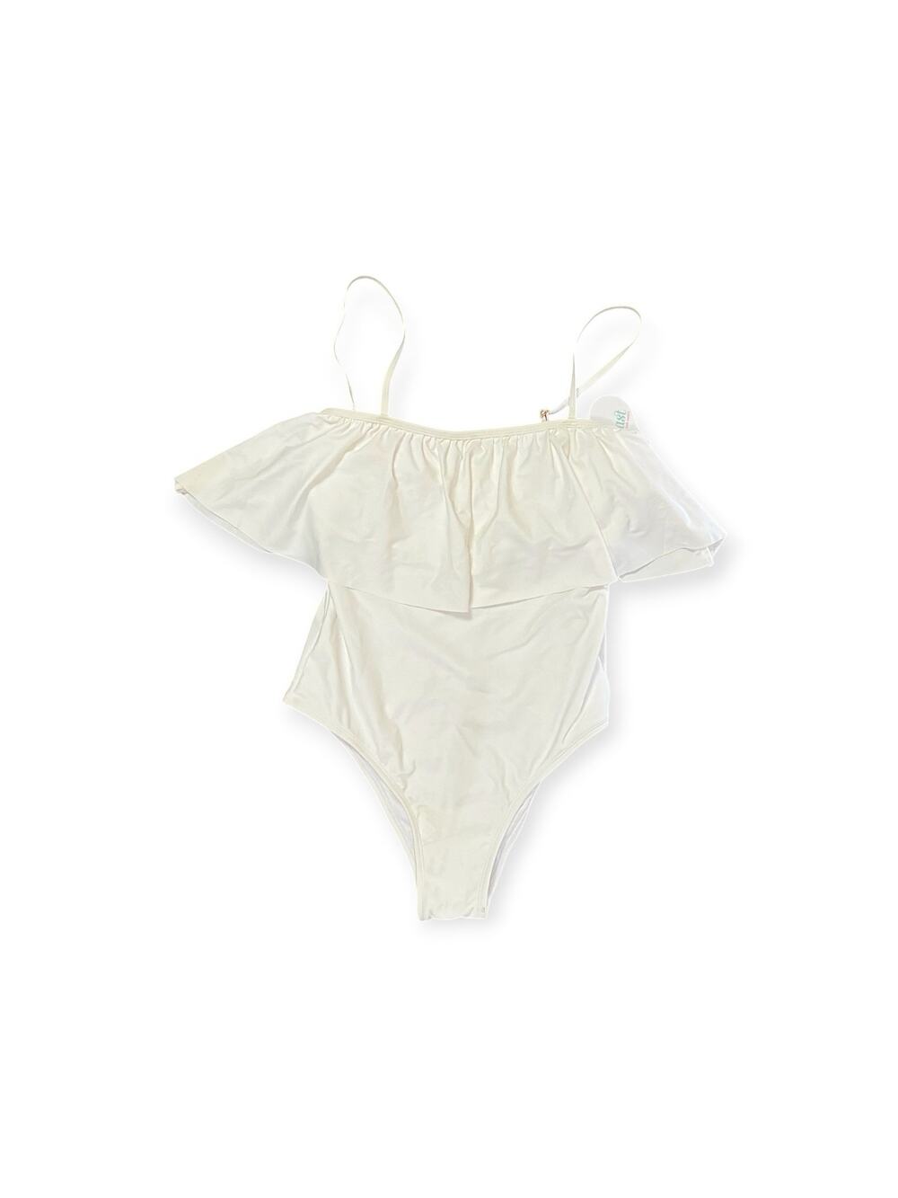 Sugar Coast By Lolli Swim One Piece Womens M White Lined Ruffle Bandeau